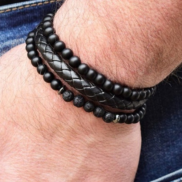 2019 New Fashion Men Bracelet Sets Trendy Handmade Classic Strand Stone Beaded Bracelet For Men Jewelry Gift Pulsera Hombre