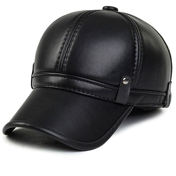 XdanqinX Men's Faux Leather Baseball Caps With Earmuffs Thicker Warm 2019 New Style Fashion Winter Snapback Bone Brand Dad's Hat