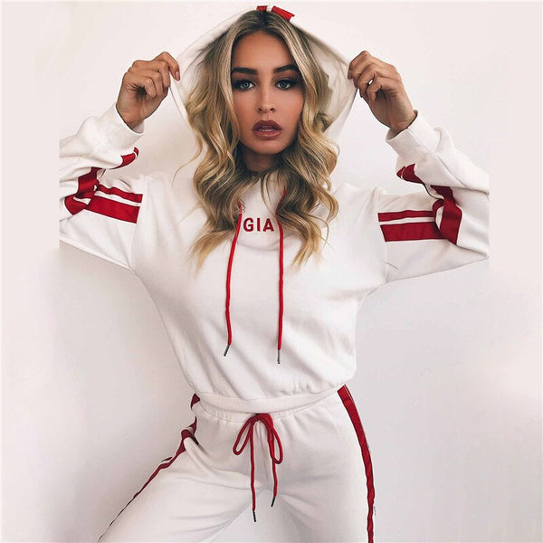 Patchwork Pullover Drawstring Two Piece Set Side Striped T