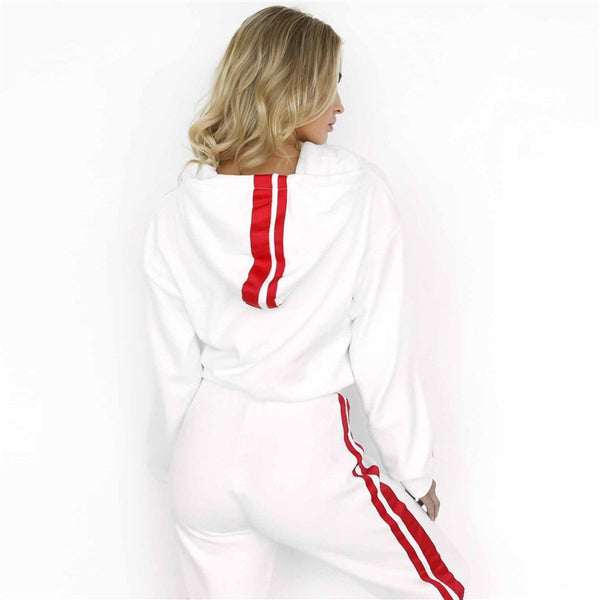 Patchwork Pullover Drawstring Two Piece Set Side Striped T