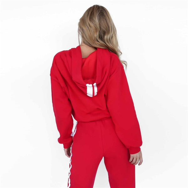 Patchwork Pullover Drawstring Two Piece Set Side Striped T