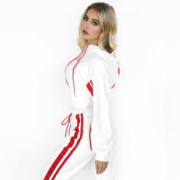 Patchwork Pullover Drawstring Two Piece Set Side Striped T