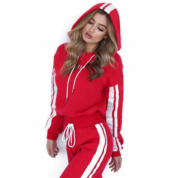 Patchwork Pullover Drawstring Two Piece Set Side Striped T