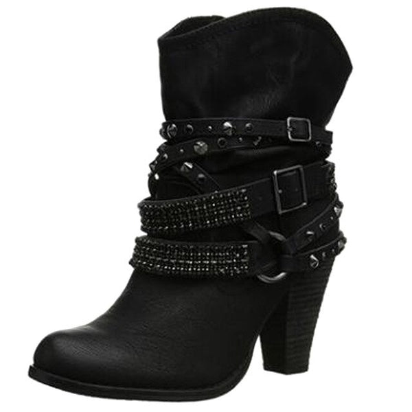 Tangnest High Heels Boots Women Boots Buckle Mid-Calf Boots Elegant