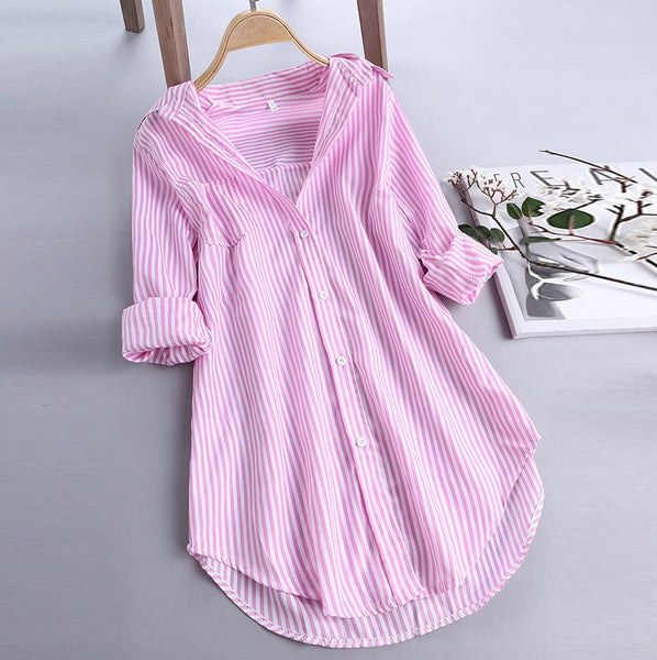 Fashion womens tops and blouses 5xl Women Chic Stripe Long Sleeve
