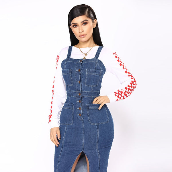 Korean Denim dress for women 2019