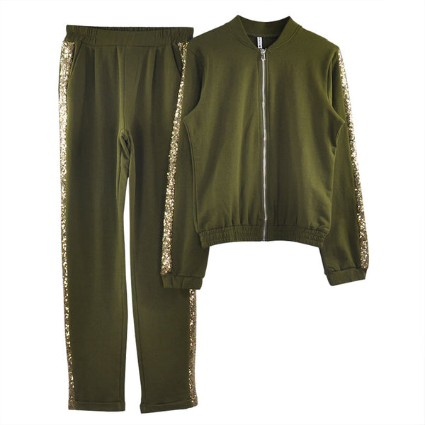 Women Casual Cotton Tracksuit Women 2 Piece Set Zipper Jacket and Pants