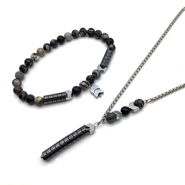 NAIQUBE Classic High Quality 2019 2pcs/set Beaded Bracelet&Necklace Men
