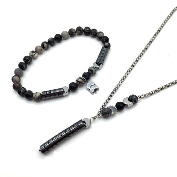 NAIQUBE Classic High Quality 2019 2pcs/set Beaded Bracelet&Necklace Men