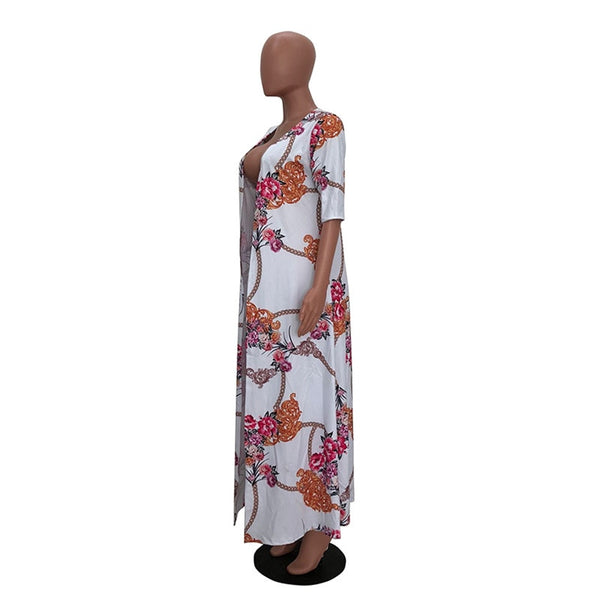 Summer 2 Piece Set Women Cardigan Long Trench