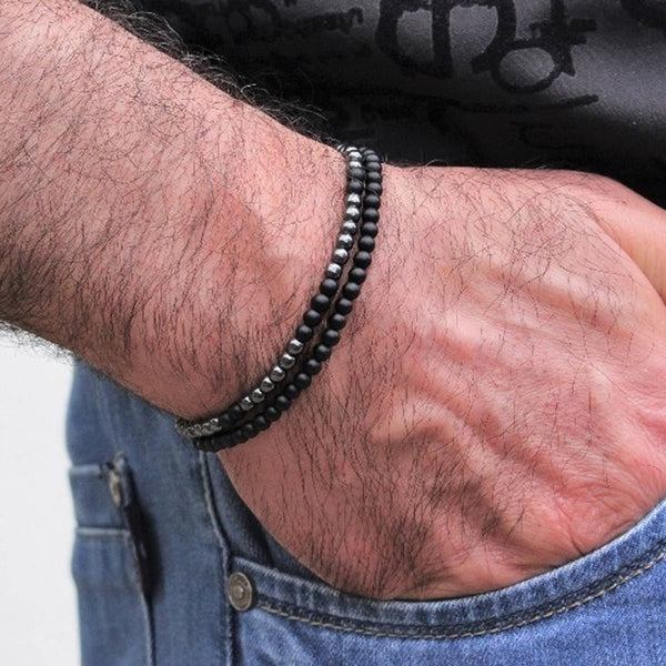 2019 New Fashion Men Bracelet Sets Trendy Handmade Classic Strand Stone Beaded Bracelet For Men Jewelry Gift Pulsera Hombre