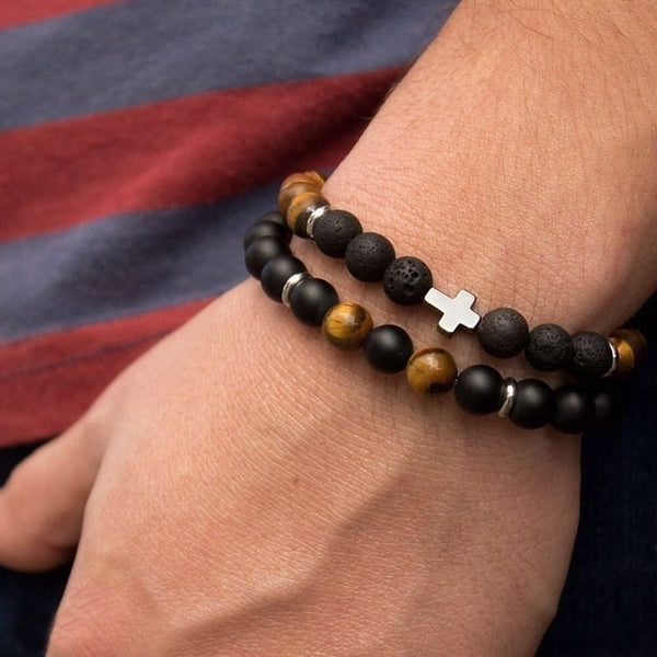 2019 New Fashion Men Bracelet Sets Trendy Handmade Classic Strand Stone Beaded Bracelet For Men Jewelry Gift Pulsera Hombre