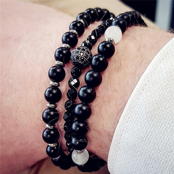 2019 New Fashion Men Bracelet Sets Trendy Handmade Classic Strand Stone Beaded Bracelet For Men Jewelry Gift Pulsera Hombre