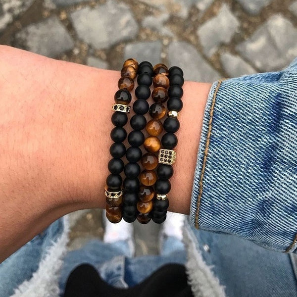 2019 New Fashion Men Bracelet Sets Trendy Handmade Classic Strand Stone Beaded Bracelet For Men Jewelry Gift Pulsera Hombre