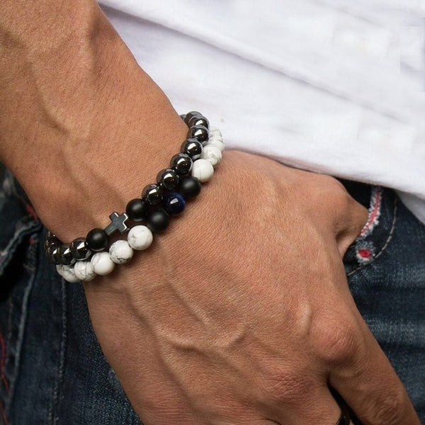 2019 New Fashion Men Bracelet Sets Trendy Handmade Classic Strand Stone Beaded Bracelet For Men Jewelry Gift Pulsera Hombre