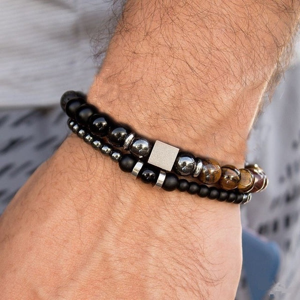 2019 New Fashion Men Bracelet Sets Trendy Handmade Classic Strand Stone Beaded Bracelet For Men Jewelry Gift Pulsera Hombre