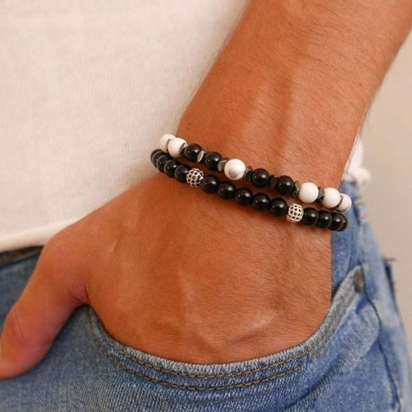 2019 New Fashion Men Bracelet Sets Trendy Handmade Classic Strand Stone Beaded Bracelet For Men Jewelry Gift Pulsera Hombre