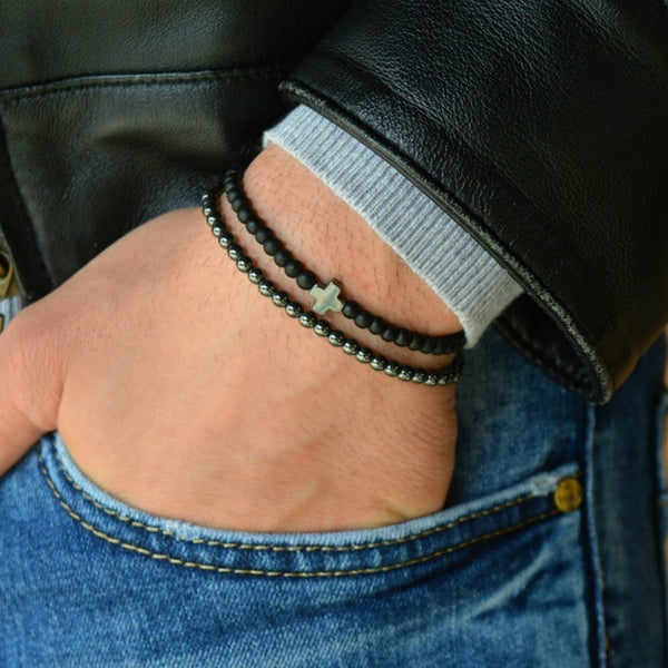2019 New Fashion Men Bracelet Sets Trendy Handmade Classic Strand Stone Beaded Bracelet For Men Jewelry Gift Pulsera Hombre