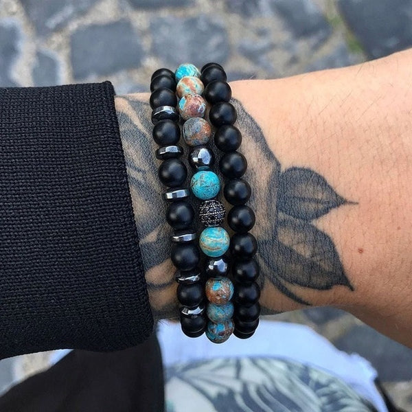 2019 New Fashion Men Bracelet Sets Trendy Handmade Classic Strand Stone Beaded Bracelet For Men Jewelry Gift Pulsera Hombre