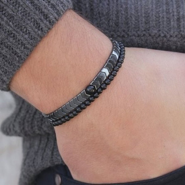 2019 New Fashion Men Bracelet Sets Trendy Handmade Classic Strand Stone Beaded Bracelet For Men Jewelry Gift Pulsera Hombre