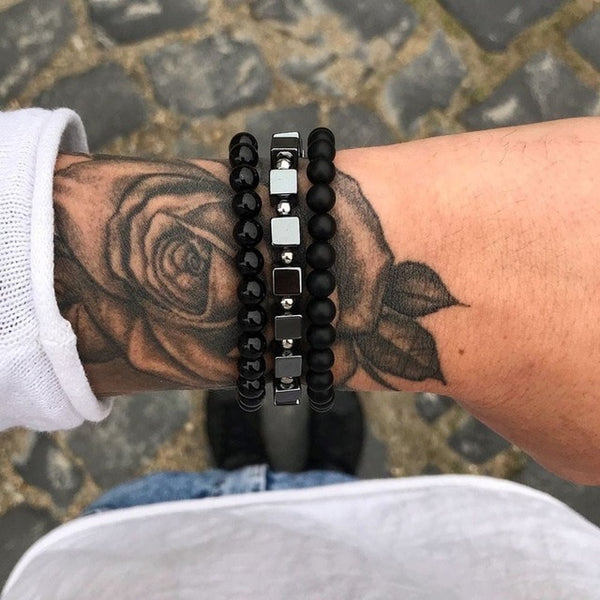 2019 New Fashion Men Bracelet Sets Trendy Handmade Classic Strand Stone Beaded Bracelet For Men Jewelry Gift Pulsera Hombre