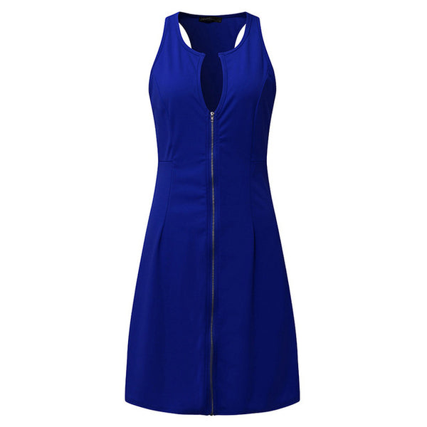Women Summer Dress Big size Solid O Neck Sleeveless Casual Party