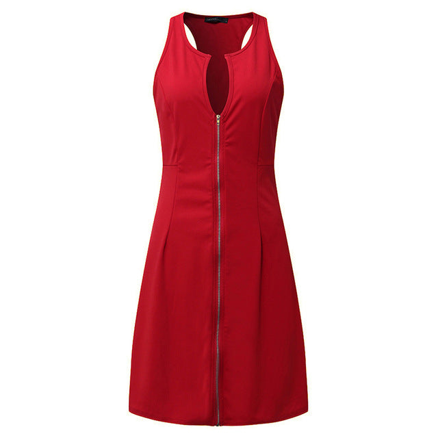 Women Summer Dress Big size Solid O Neck Sleeveless Casual Party