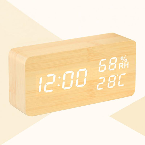 Alarm Clock LED Nightlight Student Small Alarm Clock Multifunctional Mute Wood Bedside Clock
