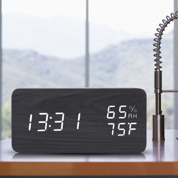 Alarm Clock LED Nightlight Student Small Alarm Clock Multifunctional Mute Wood Bedside Clock