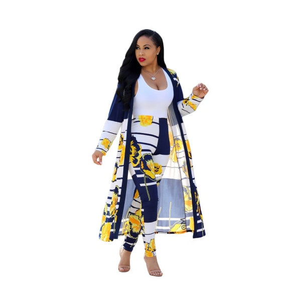 Summer 2 Piece Set Women Cardigan Long Trench