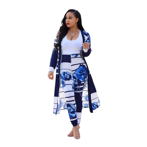 Summer 2 Piece Set Women Cardigan Long Trench