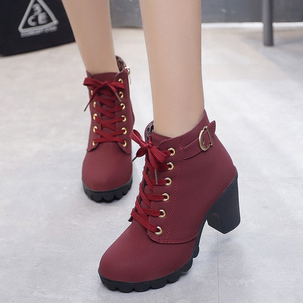 Ankle boots for women 2019 new elegant square heel shoes woman