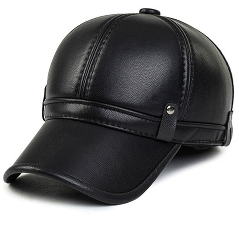 XdanqinX Men's Faux Leather Baseball Caps With Earmuffs Thicker Warm 2019 New Style Fashion Winter Snapback Bone Brand Dad's Hat