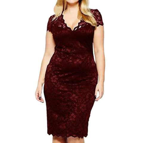 Women Plus size Lace Dress Fashion Women Summer Sexy Short Sleeve Solid