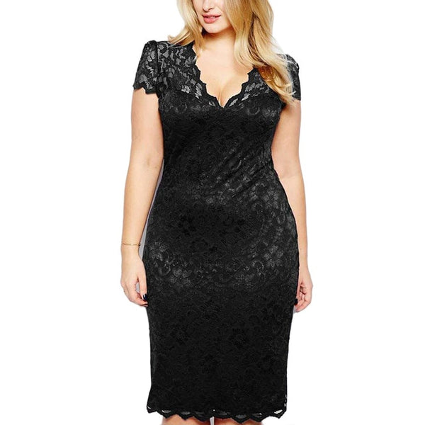 Women Plus size Lace Dress Fashion Women Summer Sexy Short Sleeve Solid