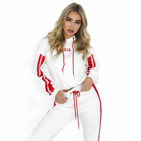Patchwork Pullover Drawstring Two Piece Set Side Striped T