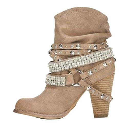 Tangnest High Heels Boots Women Boots Buckle Mid-Calf Boots Elegant