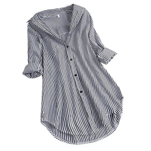 Fashion womens tops and blouses 5xl Women Chic Stripe Long Sleeve