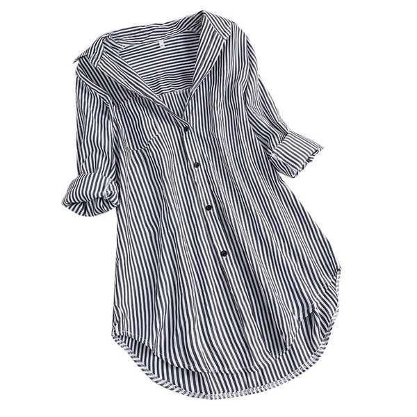 Fashion womens tops and blouses 5xl Women Chic Stripe Long Sleeve