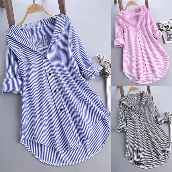 Fashion womens tops and blouses 5xl Women Chic Stripe Long Sleeve