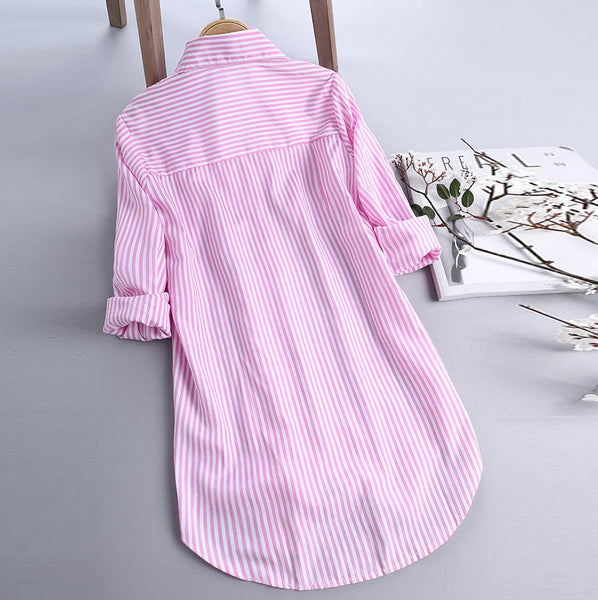Fashion womens tops and blouses 5xl Women Chic Stripe Long Sleeve