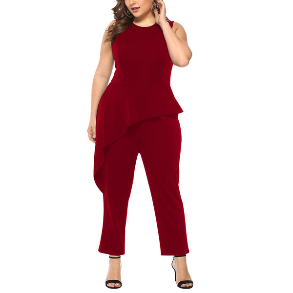 Plus Size Woman Jumpsuits Fashion Solid Sleeveless Clothing Elegant