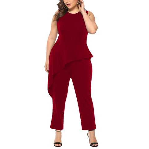 Plus Size Woman Jumpsuits Fashion Solid Sleeveless Clothing Elegant