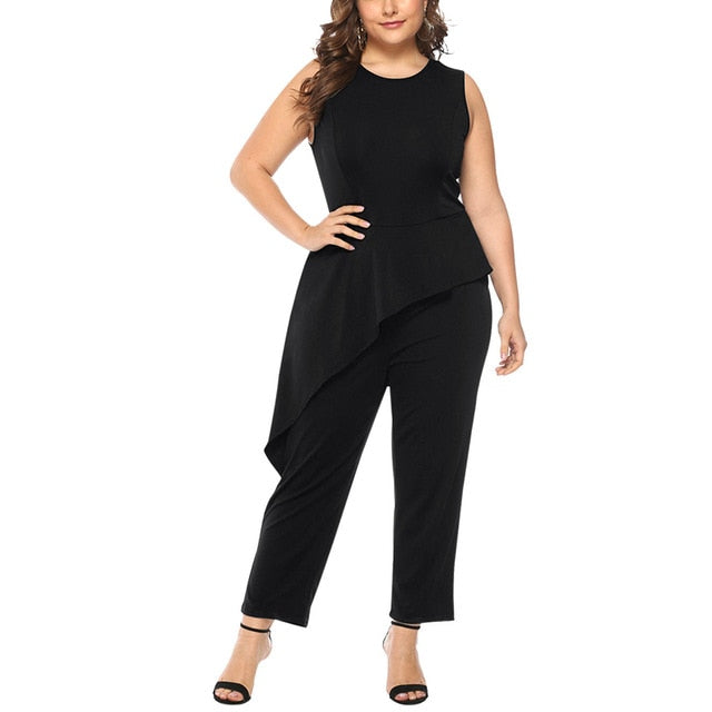 Plus Size Woman Jumpsuits Fashion Solid Sleeveless Clothing Elegant