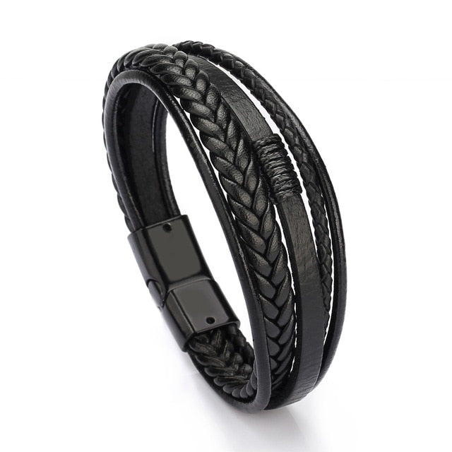 ZG Wholesale Men's Braided Leather Bracelets armband heren in Black and Brown Color with Magnetic Elegent Bracelet for Man