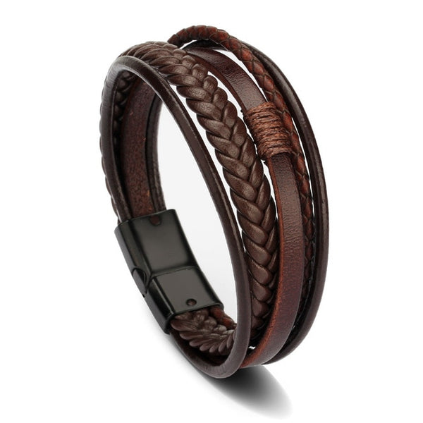 ZG Wholesale Men's Braided Leather Bracelets armband heren in Black and Brown Color with Magnetic Elegent Bracelet for Man
