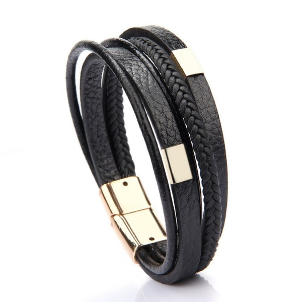 ZG Wholesale Men's Braided Leather Bracelets armband heren in Black and Brown Color with Magnetic Elegent Bracelet for Man