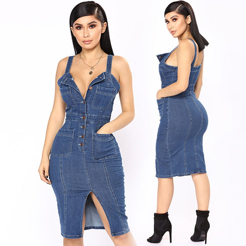 Korean Denim dress for women 2019
