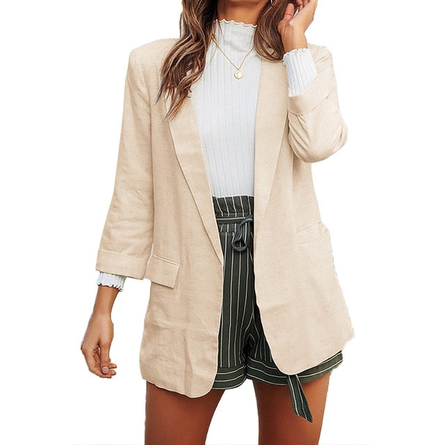 Wipalo Hot Fall Winter Women Blazer Business Solid Slim Suit Blazer Lapel Pocket