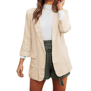 Wipalo Hot Fall Winter Women Blazer Business Solid Slim Suit Blazer Lapel Pocket